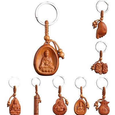 Šťastné šperky Dřevořezba Spona Přívěsek Buddha Klíčenka Klíčenka na klíče od auta