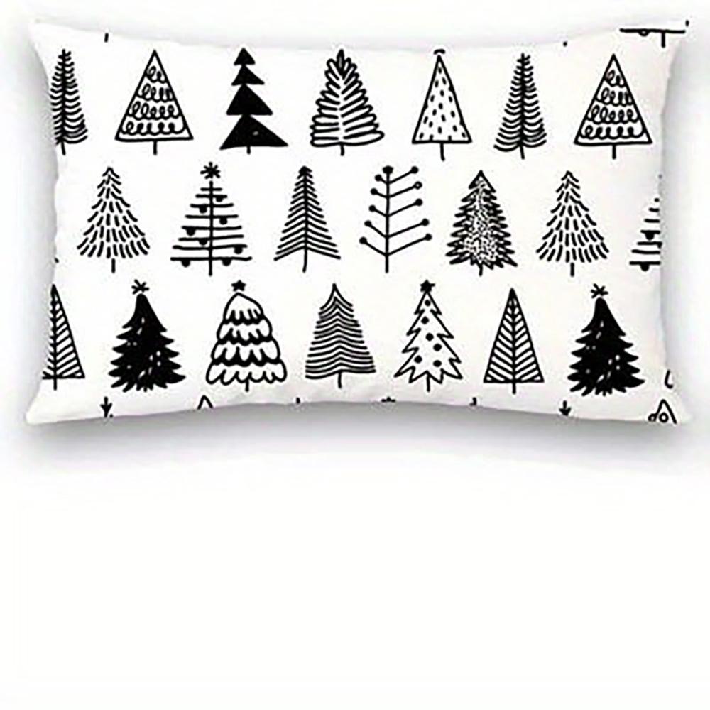 1PCS Christmas Tree Pattern Pillowcases: Black & White Festive Decor Sofa bed cushion cover, New Year home decoration