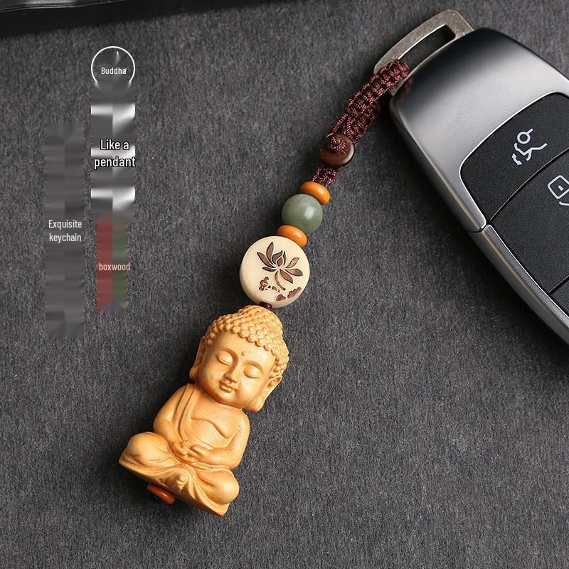 Handmade Carved Boxwood Car Keyring Pendant for Men and Women