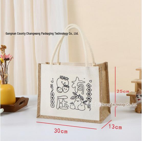 Hand-Painted Graffiti Canvas Tote Bag - Yellow Linen Logo Pattern