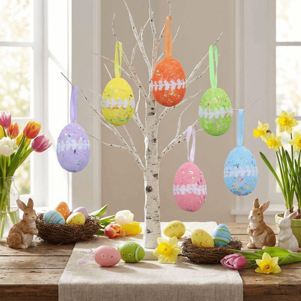 6Pcs Glitter Fake Easter Eggs DIY Craft Eggs Hanging Ornaments  Kids Favor Gift