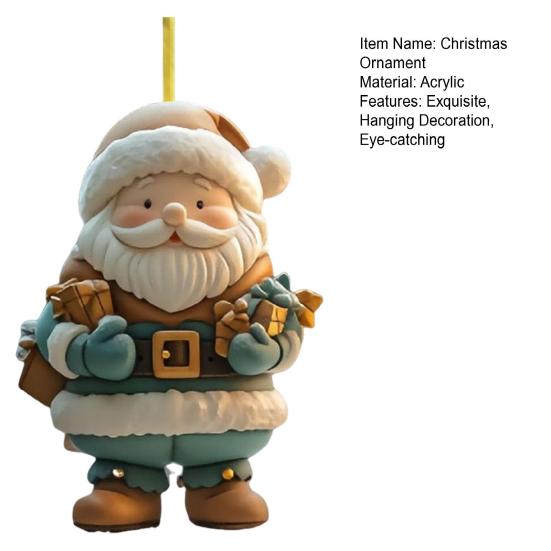 Santa Claus Ornaments 2D Acrylic Cartoon Santa Pendant Christmas Tree Hanging Decoration for Holiday Tree Home Decor