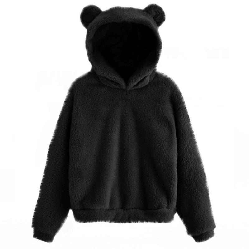 European and American-style Winter/fall Plush Hoodie with Rabbit Ear Design, Warm and Stylish Sweatshirt