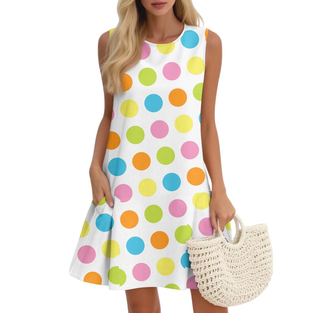 Women's Casual Fashion Breathable Round Neck Vest Floral Holiday Dress With Pockets