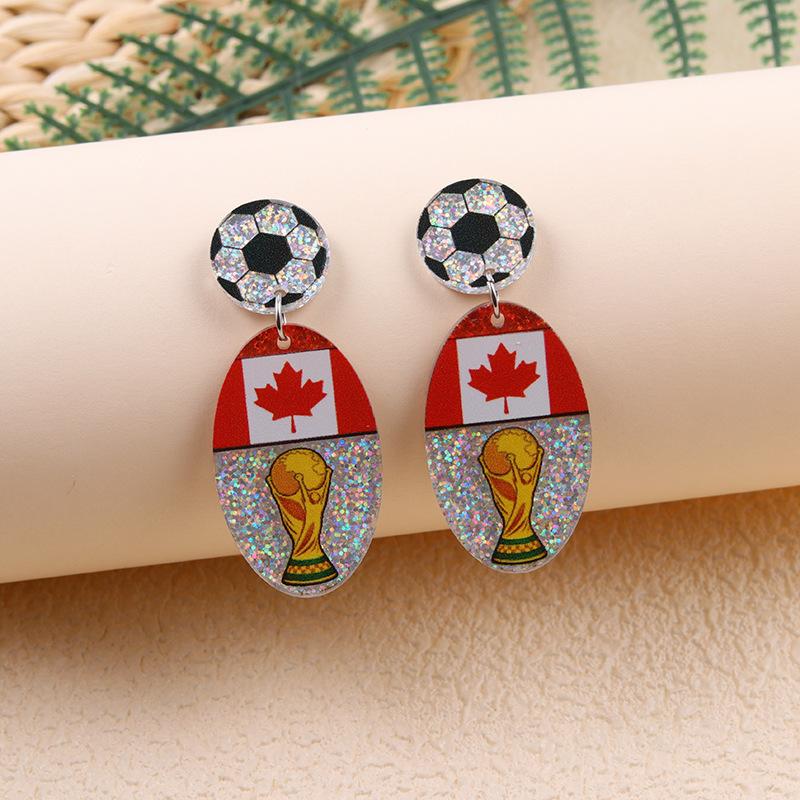 USA Canada Mexico World Cup Flag Element Earrings Tassel Heart Round Acrylic Earrings Dangle Jewelry for Women