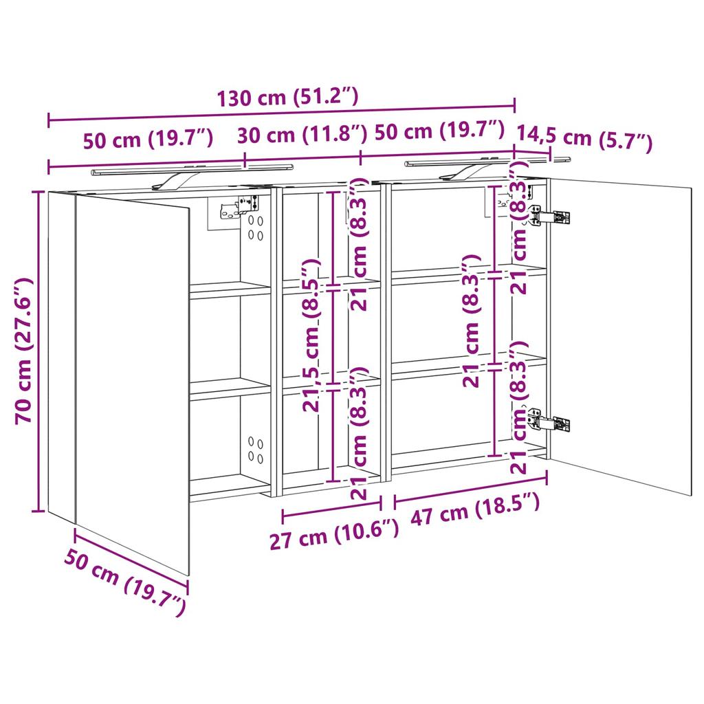 Bathroom Cabinet Set 3 Pcs 130 X 14.5 X 70 Cm Particleboard