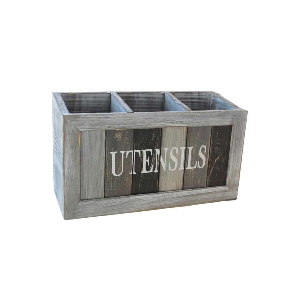 3 Grids Tableware Storage Box Vintage with Divider Solid Wood Storage Box Large Capacity Chopstick Fork Spoon Organizer