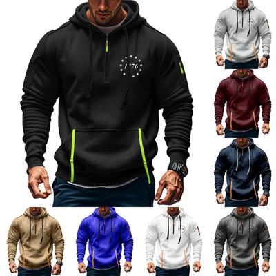 Men's Printed Sweatshirt Hoodie Zipper Arm Pocket Cardigan Men's Sports Large Size Casual Hoodie