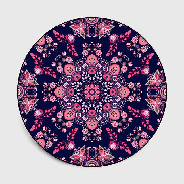 Ethnic Style Vintage Mandala Rug Round Rug Balcony Hanging Basket Living Room Decorative Floor Mat Anti -Slip Area Rug