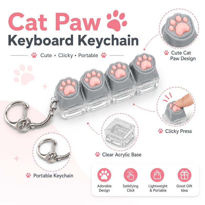 Katzenpfoten-Schlüsselanhänger / 4-Tasten-Klicker-Stressabbau-Spielzeug / Niedlicher Mini-Tastatur-Schalter-Schlüsselanhänger / Tragbares Entspannungsspielzeug / Taschenanhänger