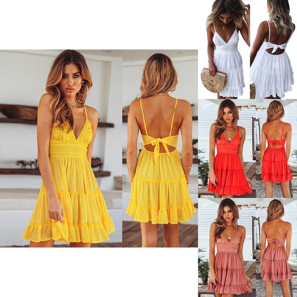 Stylish Women Summer Boho Short Mini Dress For Evening Cocktail And Beach Parties