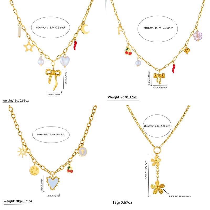 DIEYURO 316L Stainless Steel Heart Pearl Flower Cherry Pendant Necklace For Womens Fashion Trend Neck Jewelry Glamorous Gift