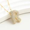 Luxury Trendy Stainless Steel Full Inlay Zircon Shiny Letter Pendant Necklace for Women Men Friends Couple Collar Jewelry Gifts