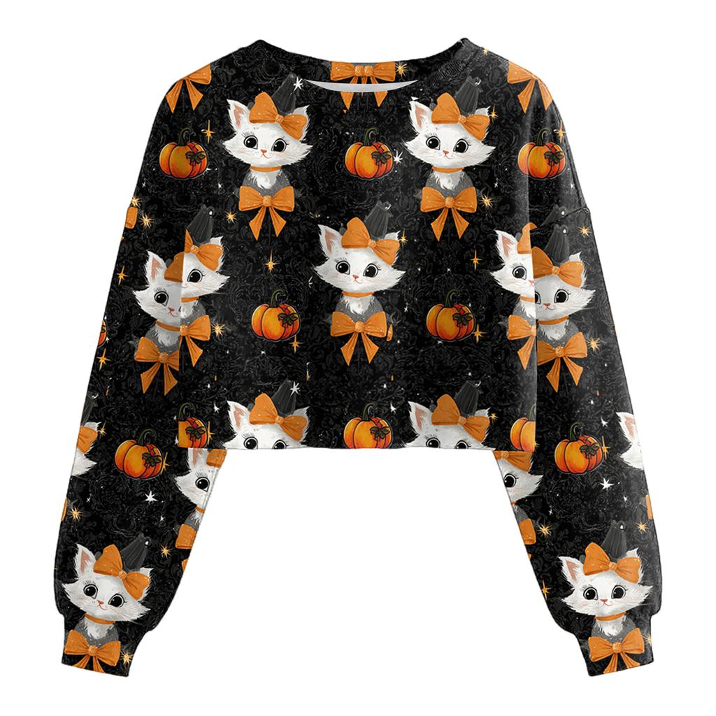 Women's Fashion Halloween Printed Navel-Exposed Long Sleeve Pullover Sweatshirt
