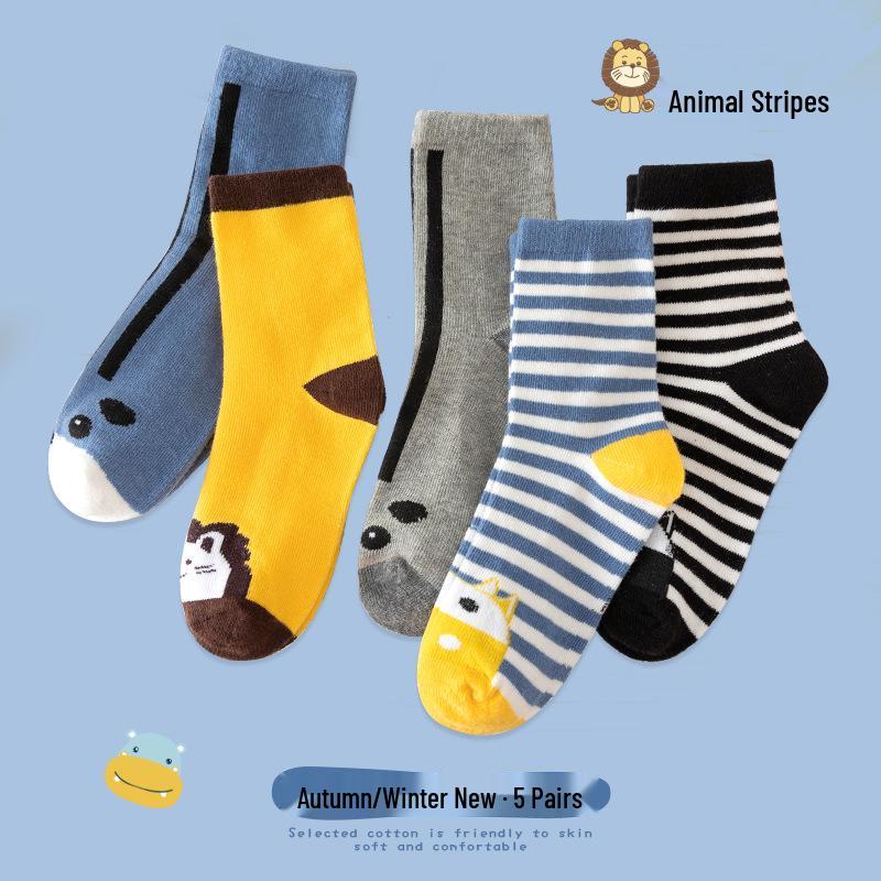 Trendy Cartoon Cotton Mid-Calf Socks for Boys & Girls - Cute Spring/Autumn Style for Kids