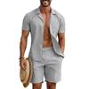 Men's Casual Solid Color Button-Down Shirt & Shorts Set - Summer Vacation Wear