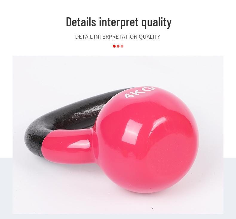 Plastic-Coated Cast Iron Kettlebell with Colored Handle for Home Fitness, Squat, Arm, and Glute Training.