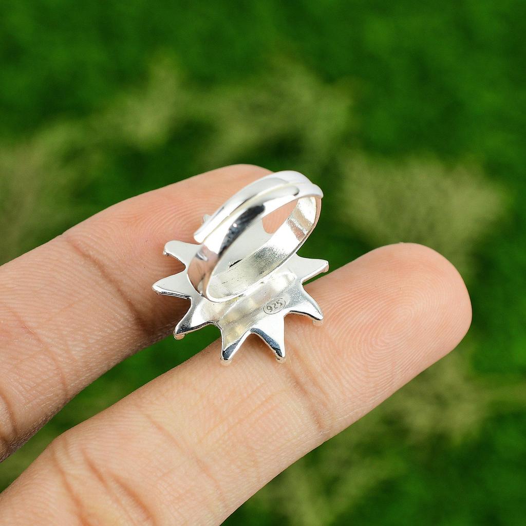 Sterling Silver Larimar Stone Birthday Engagement Promise Flower Statement Ring