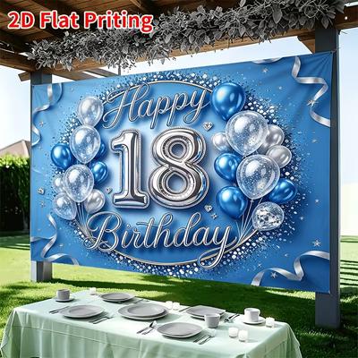 2D Blau Silber 18. Geburtstag Kulisse, Geburtstagsfeier Fotografie Hintergrund Dekoration