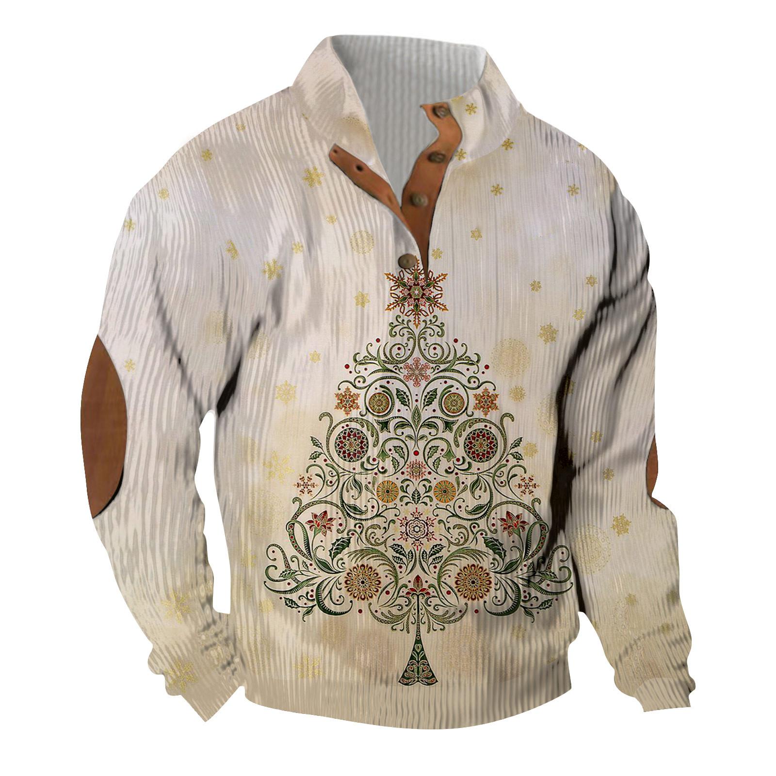 

Рождественский принт, 3 пуговицы - мужская толстовка с воротником-стойкой, повседневная толстовка с капюшоном и пряжкой L