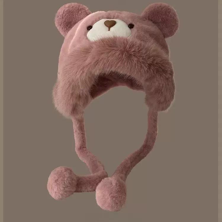 New winter plush hat for women with moving ears, cute, thick, fluffy, warm, cold-proof, ear-protecting, trendy Lei Feng hat