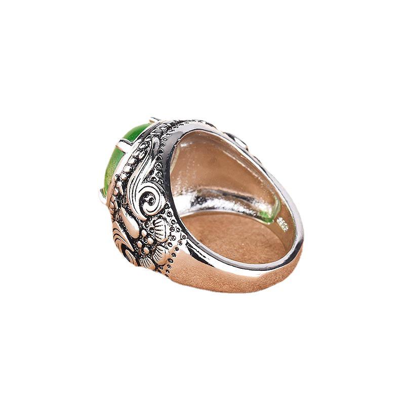 Zhenrong Retro Moonstone and Cat's Eye Stone Silver Ring