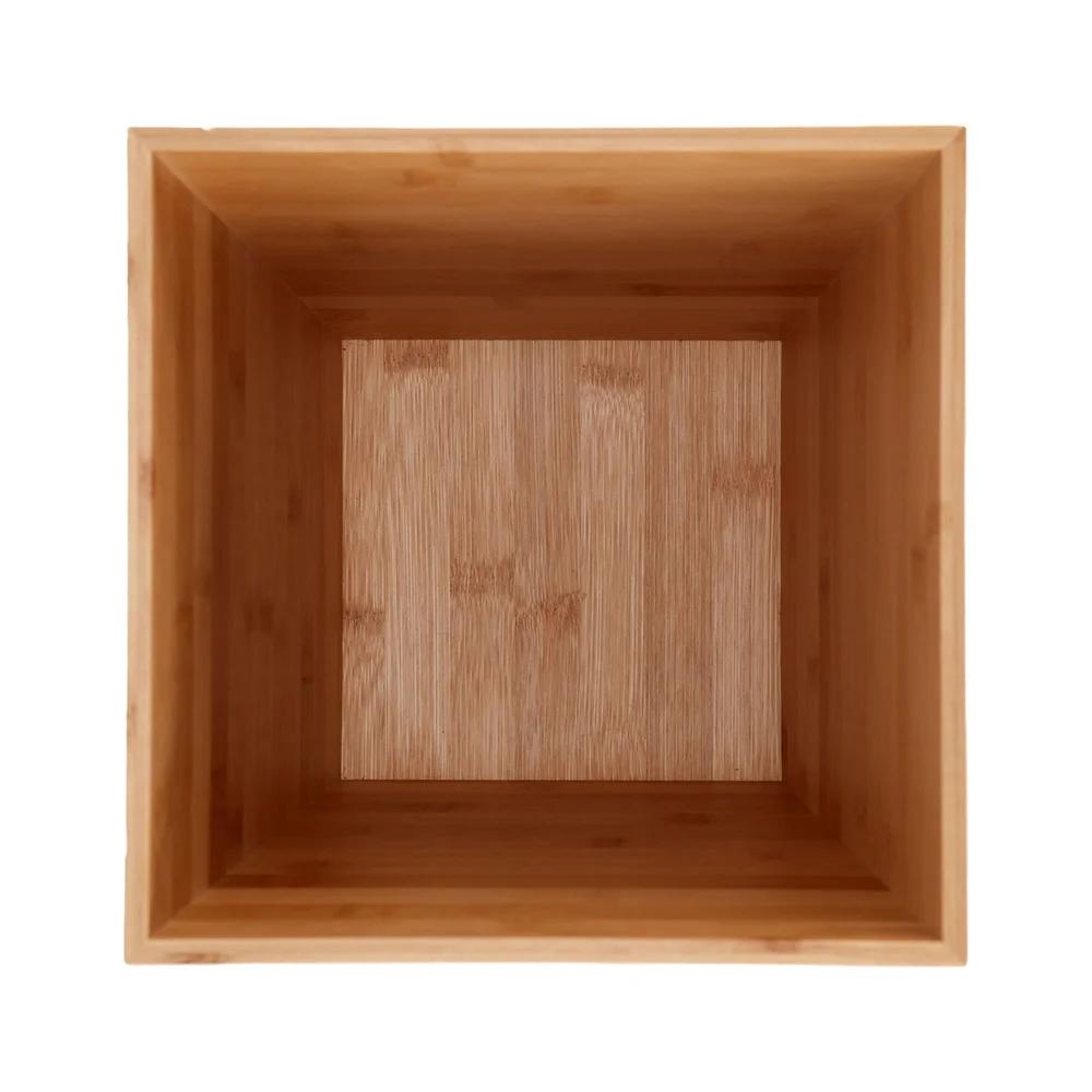Bamboo Bathroom Wastebasket Eco-Friendly Compact Trash Can Open Top Design Modern Waste Bin Indoor Use Wooden Organizer
