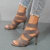 Velká velikost Super vysoké podpatky Sandály Dámské Jemný vysoký podpatek Zadní zip Sexy sandály