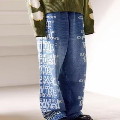 Amerikanische Retro Buchstaben Print Gewaschene Jeans Herren Locker Lässige Hosen