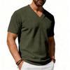 Men's V Neck Short Sleeve Knit Top Lightweight Ribbed Pullover Soft Texture Casual Classic Fit Summer Shirt