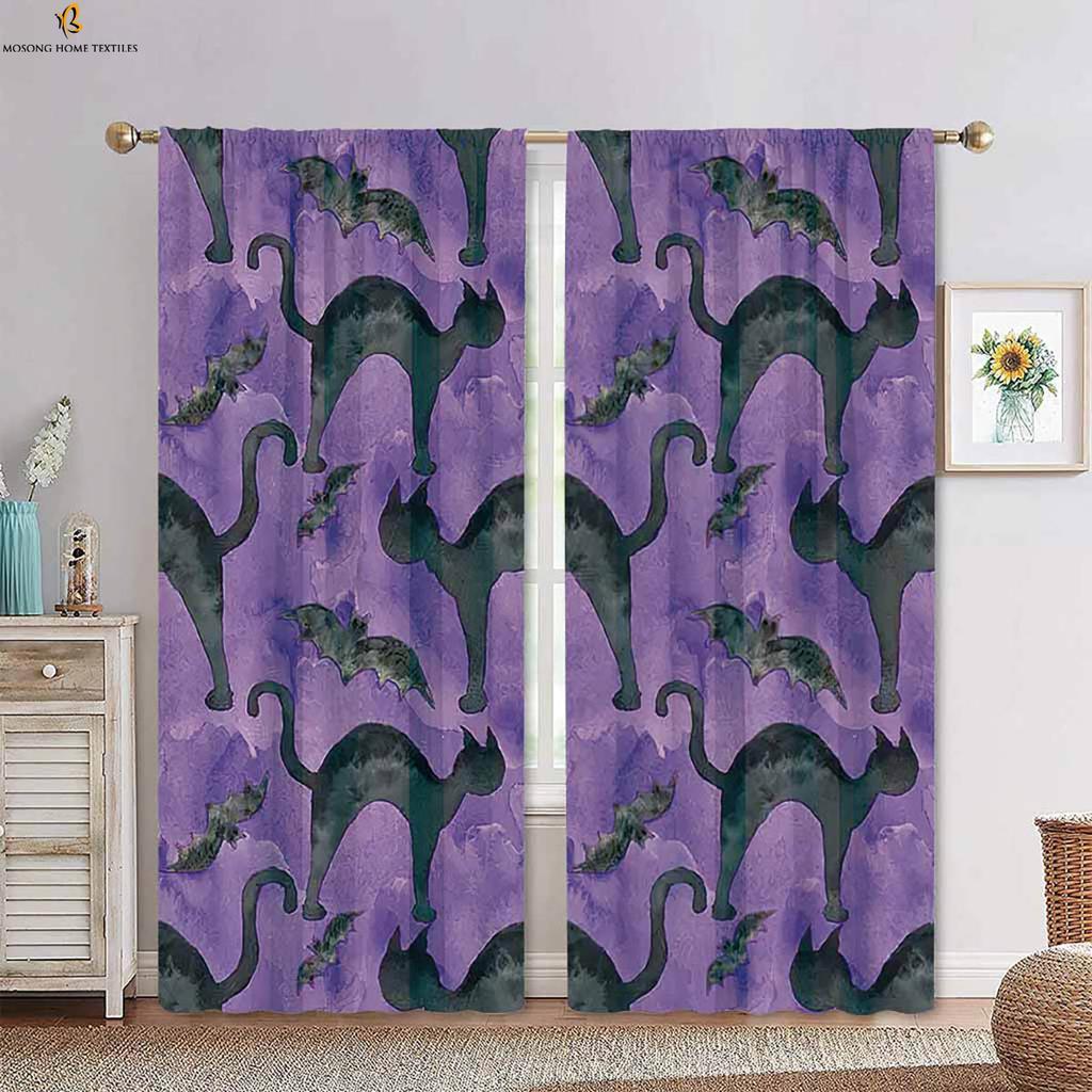 Set Of 2 Cat Animal Pattern Decorative Curtains Cartoon Cute Boys Girls Bedroom Children Room Polyester Fiber Printing Curtain For Made