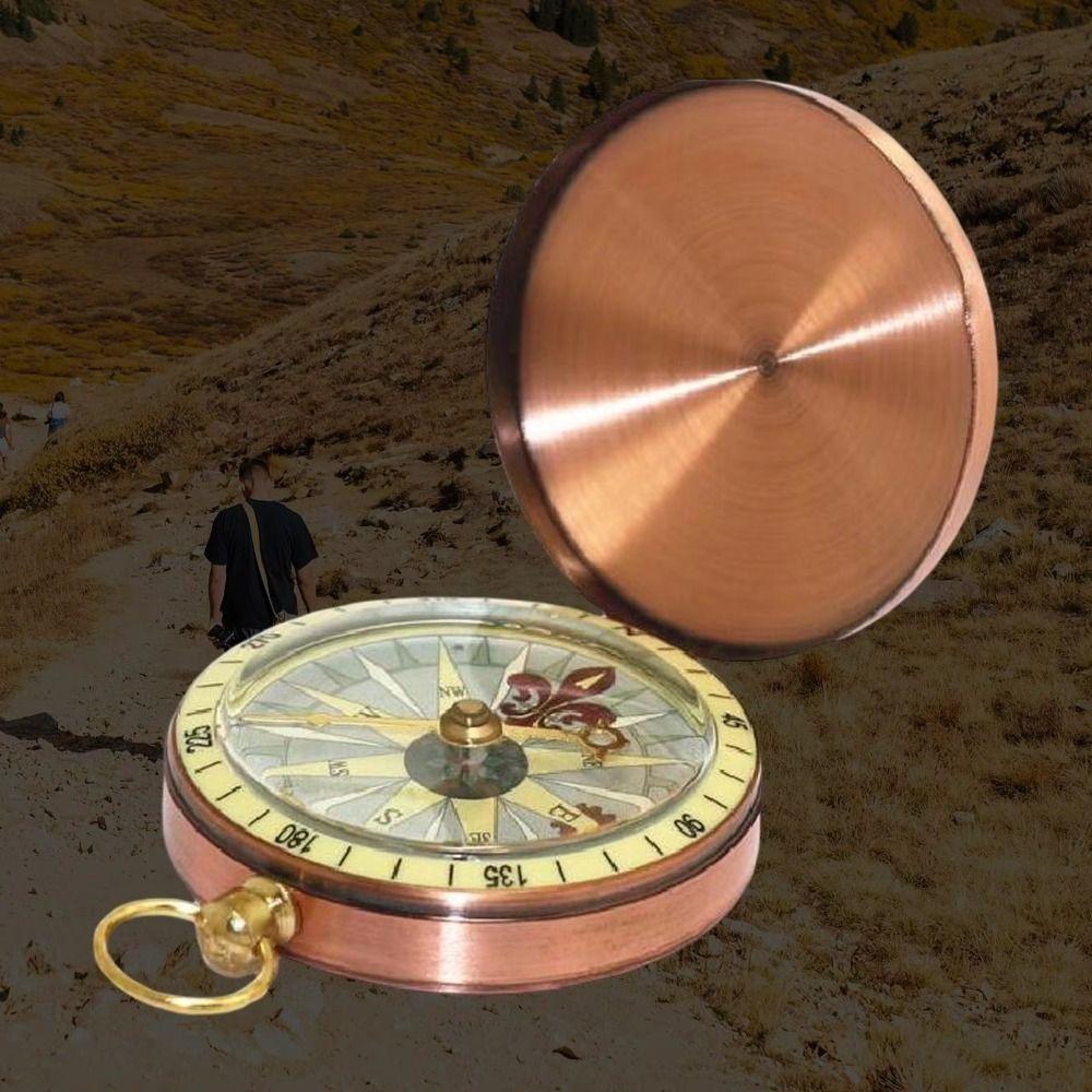 Gold Color Outdoor Compass Copper Camping Compass Portable Pocket Compass  Outdoor Activities