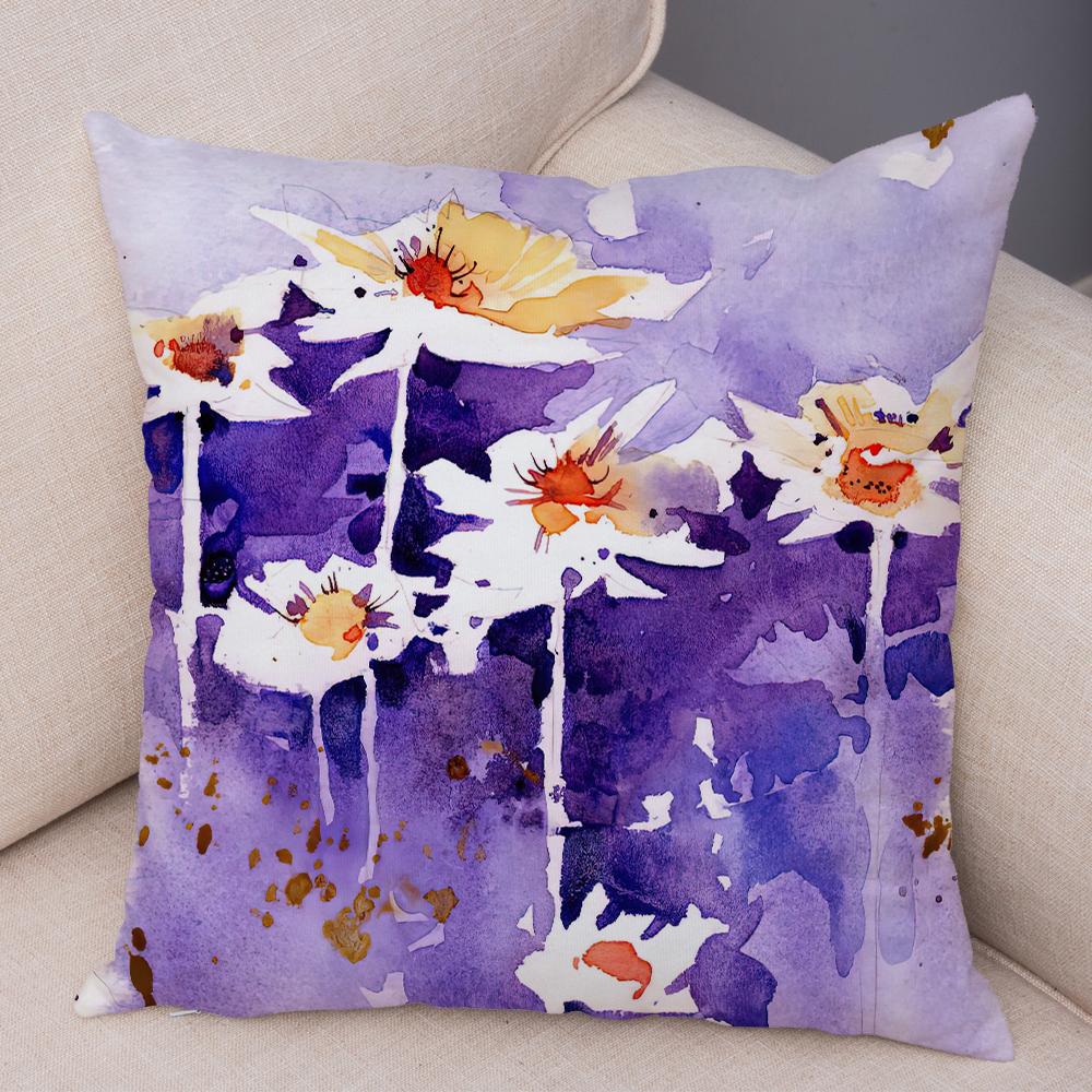 Watercolor Floral Cushion Cover Abstract Poppy Flower Art Print Soft Fabric Living Room Sofa Home Decor Pillow Case