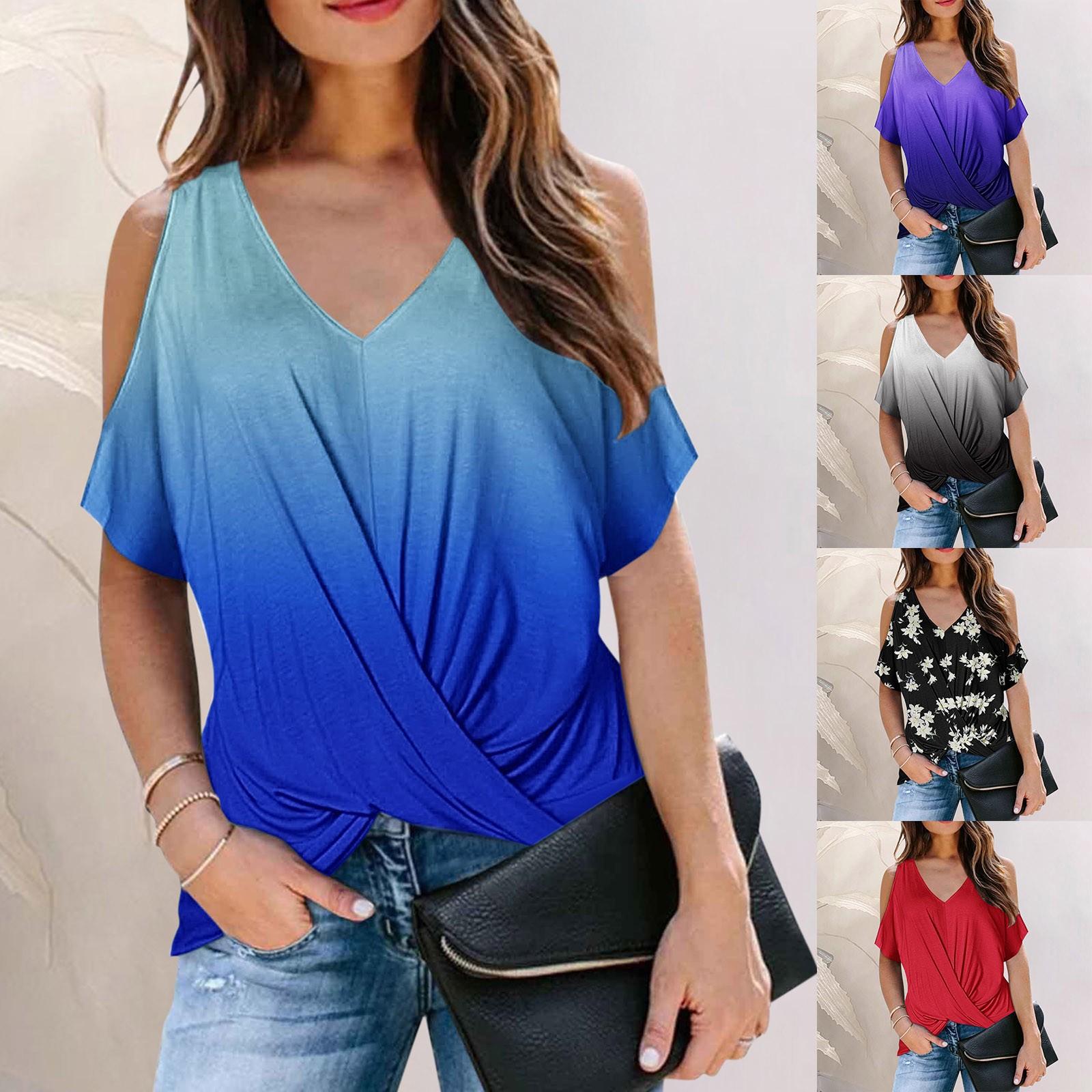 

Women s Casual Solid Color Print Slim Fit Sexy Pullover Off Shoulder V-Neck Top