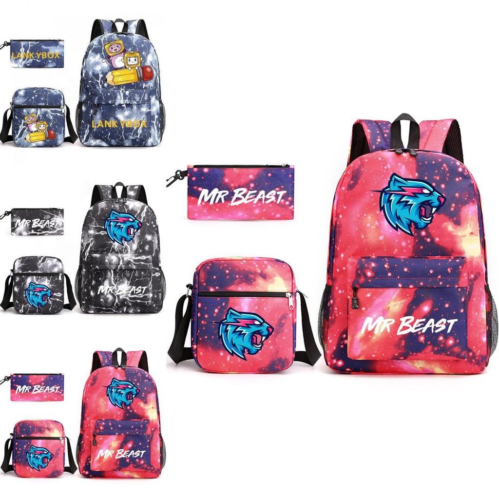 Mr Beast Lightning Cat Three Piece Backpack Set For School With Cute And Fun Design