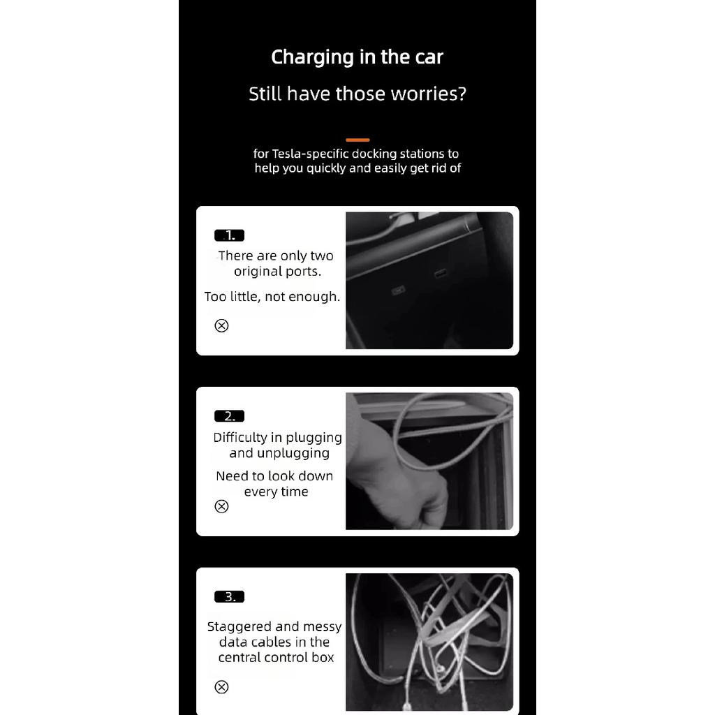 For Tesla Model Y 2023 Accessories USB Hub 4-Port 27W Fast Charger Smart Docking Station Adapter Power Shunt Splitter Extension