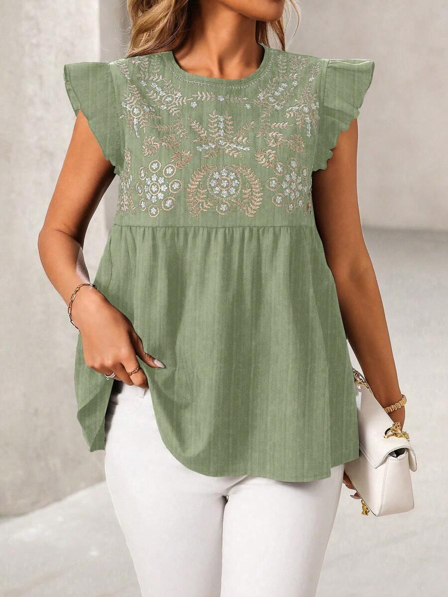 

Short Sleeve Embroidered Top in Multiple Colors S светло-зеленый