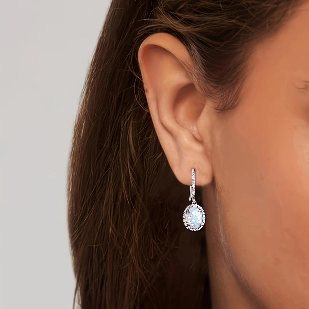 Popular Oval Opal Ear Hook Women's Micro-inlaid Zircon High-quality Kyocera Opal Opal Fashion Jewelry