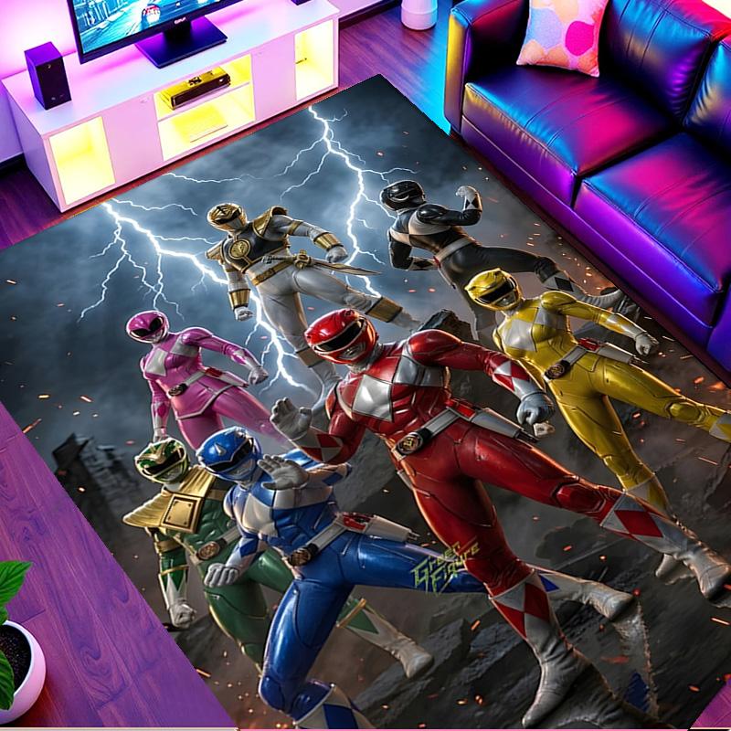 Mighty Morphin Power Rangers Print Rug, Washable Floor Carpet, For Entryway Dorm Laundry Room Office Study, Home Decor Birthday Christmas Gift