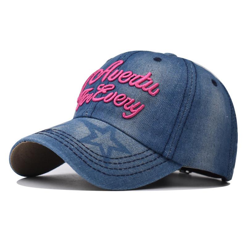 Classic Unisex Denim Adjustable Baseball Hat With Embroidered For Daily Wear