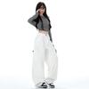 Damen High Waist Cargo-Hose Locker Weiter Bein Lässige Hose Mehrere Taschen Streetwear Baggy Hosen