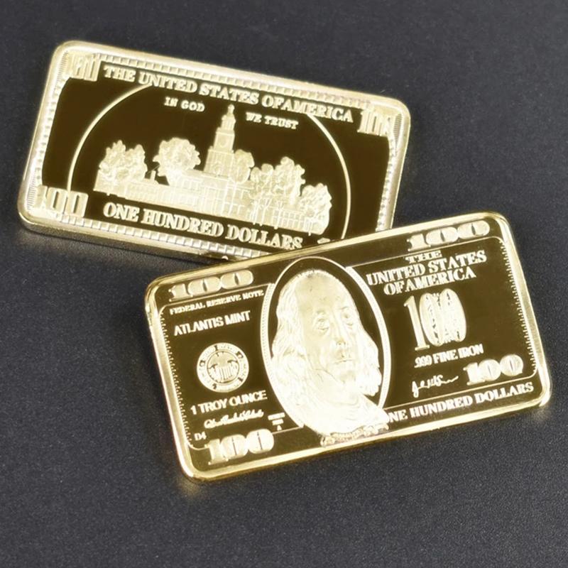 USA 100 Dollar Bullion 24k Gold Bar American Metal Coin Golden Bars USD with gif