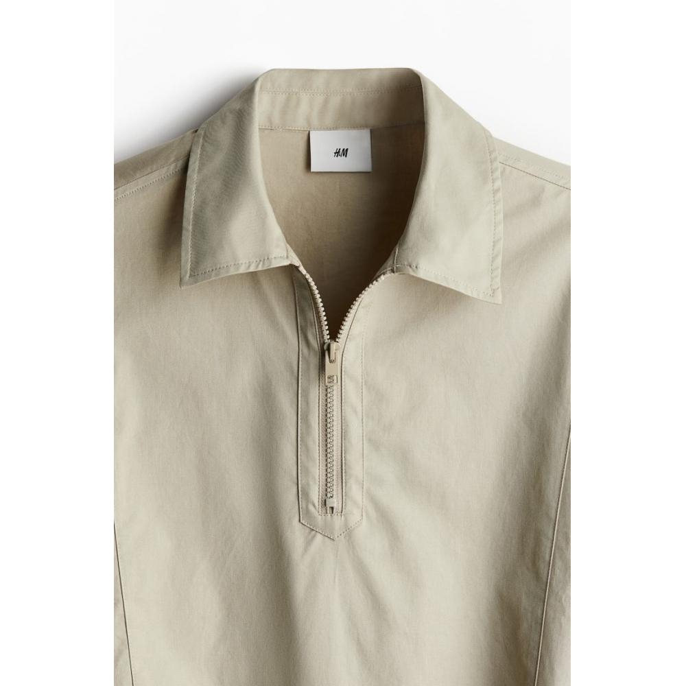 H M Loose Fit Pocket Detail Polo sHirt Dusty Green