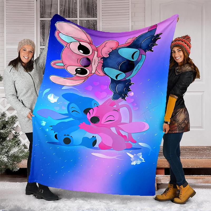 Lilo & Stitch Flannel Fleece Blanket Cozy Warm Throw Blanket For Couch Bed Travel All Season Use