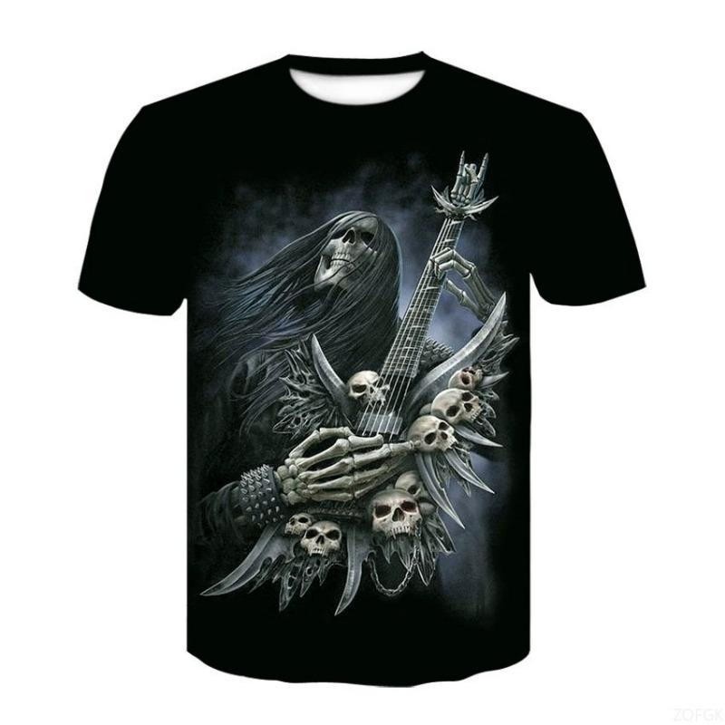 2026 new men's horror skull Halloween print breathable and comfortable round neck T-shirt outdoor party casual top