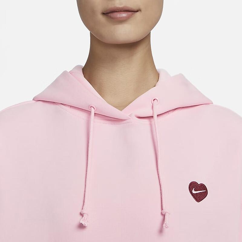 Nike Dámská mikina s kapucí s logem srdce v jednotné barvě, růžová FD9932-690