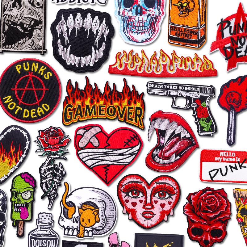 Game Over Patch Iron On Patches For Clothing Punk /Horror Embridered Patches On Clothes Horror Skeleton Patch Sticker