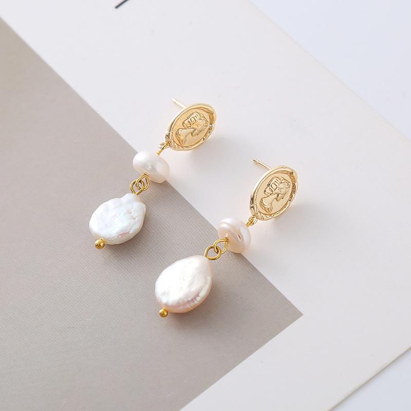 

100% Natural Baroque Freshwater Pearl Luxury Empress s Portrait 14K Gold Filled Ladies Tassels Stud Earrings For Women