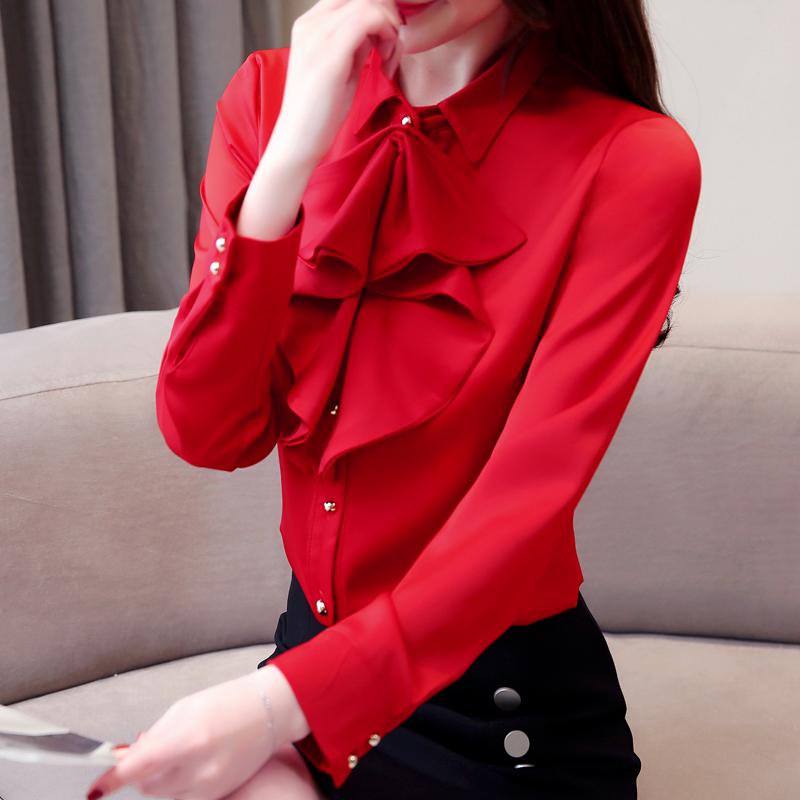 SURWENYUE  Office Fashion Womens Tops and Blouses Plus Size Chiffon Blouse Shirt Long Sleeve Shirts