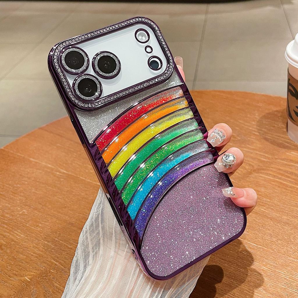 For IPhone 17 Promax Phone Case Electroplated with Rhinestones for Apple 16 Sparkling Powder Luxury 15 Rainbow Flowing Sand Case